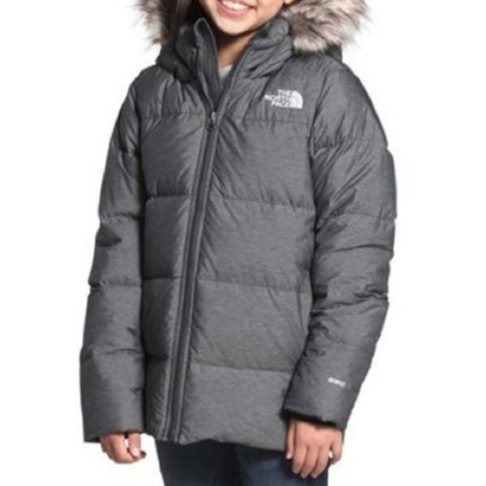 The North Face Girls Franka Down Puffer Jacket Faux Fur Hood Large *Small Flaw*